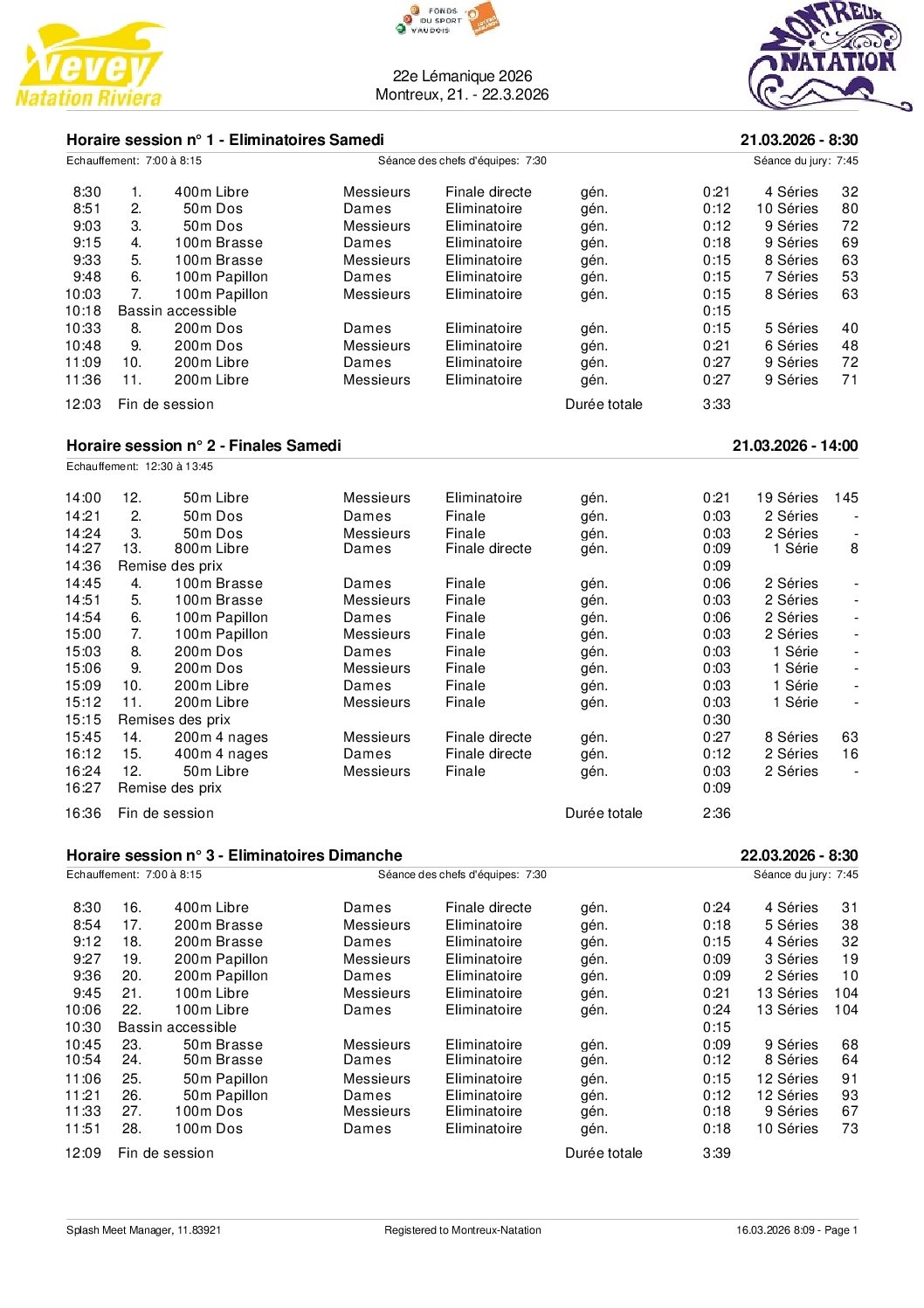 Horaire 22e Lemanique2026